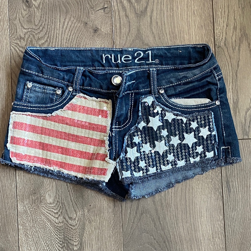 Rue21 Blue Jean Shorts with Red and White Sequin Design